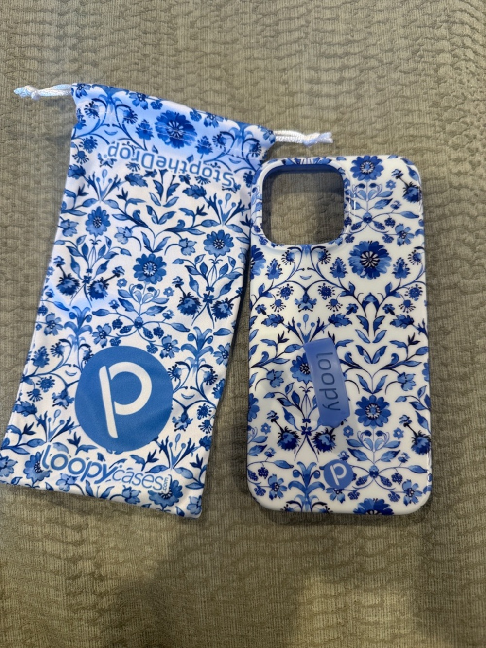 Loopy Case Blue Floral Phone Case with Grip - Blue iPhone 16 Pro Max